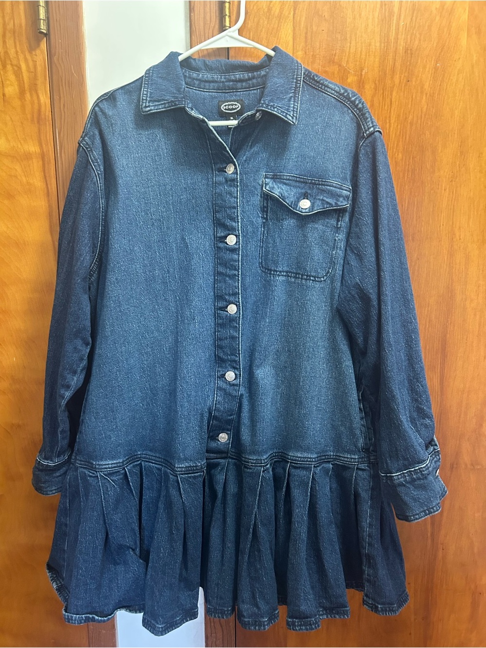 Women's Dark Blue Denim Peplum Shirt Dress